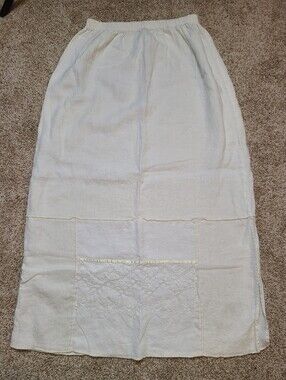 Vintage Linen Maxi Skirt With Lace Detail And Side Slit